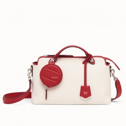 Fendi By The Way Medium Bag In Canvas With Red Leather