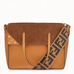 Fendi Flip Large Tote Bag In Brown Calfskin Leather