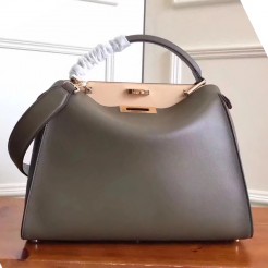 Fendi Peekaboo Essential Bag In Gray Green Calfskin